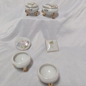 Vintage Porcelain Footed Trinket Box Lot Of Pieces- For Crafts Up cycling READ